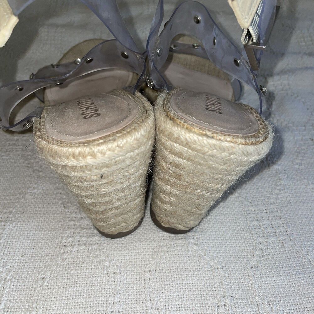 Schutz Wedge Espadrilles Womens Size 9.5 B Clear Straps Jute Beach Cruise Fun - Picture 10 of 12